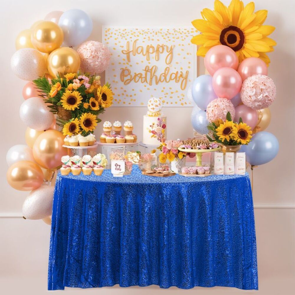 1pc Round Tablecloth Sequin Table Covers for Parties 71x71inch Blue